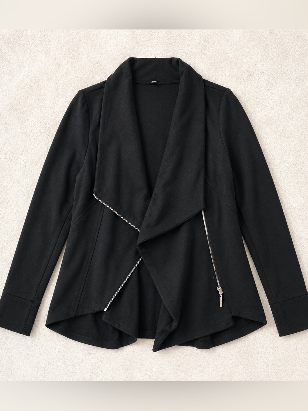 White House Black Market Black Draped Zip Jacket Size 12
